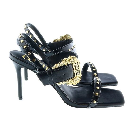 Versace Jeans Couture Oversized Buckle  Black Heeled Sandals- - Picture 2 of 4